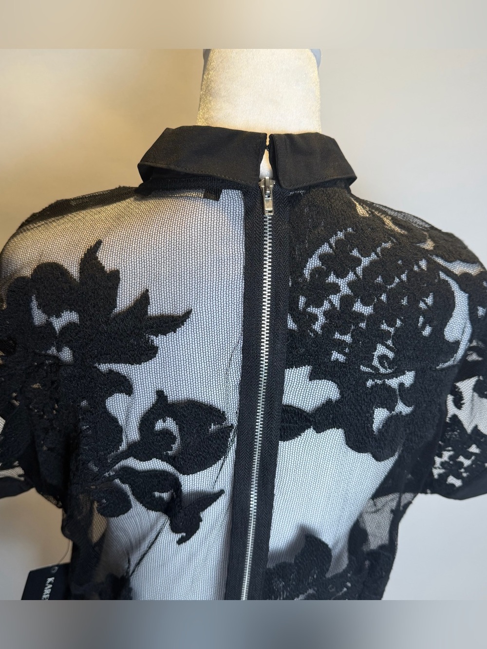 Black Sheer Lace Collared Women's Blouse - Picture 3 of 11